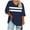 Blue, variant on Mevxay Plus Size Tops for Seniors Women Funny Striped Printed Oversized T Shirts 3/4 Length Sleeve V Neck Tunic Tops Fall Pullover Blue M