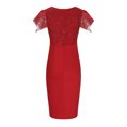 thumbnail image 6 of LYEAA Midi Dresses for Women Formal Short Sleeve V Neck Sequin Dress Sheath Elegant Dress Slit Bodycon Solid Color Evening Gown Cocktail Dress Fashion Holiday Party Club Dress Stretchy Dress Red L, 6 of 8