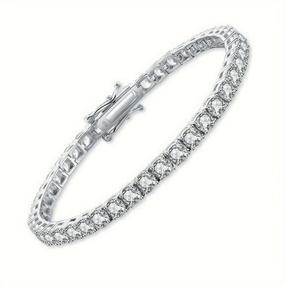 4mm Radiant Luxury Moissanite Tennis Chain Bracelet - 925 Sterling Silver, Encrusted with Moissanite for Unmatched Sparkle