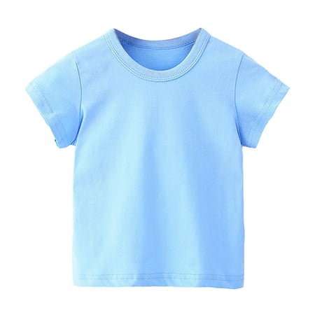 

Virmaxy Toddler Girls Boys Summer Trendy T-shirt Unisex Kids Comfortable Solid Color Tee Short Sleeve Pullover Cotton T-shirt Top Light Blue 3-4Years
