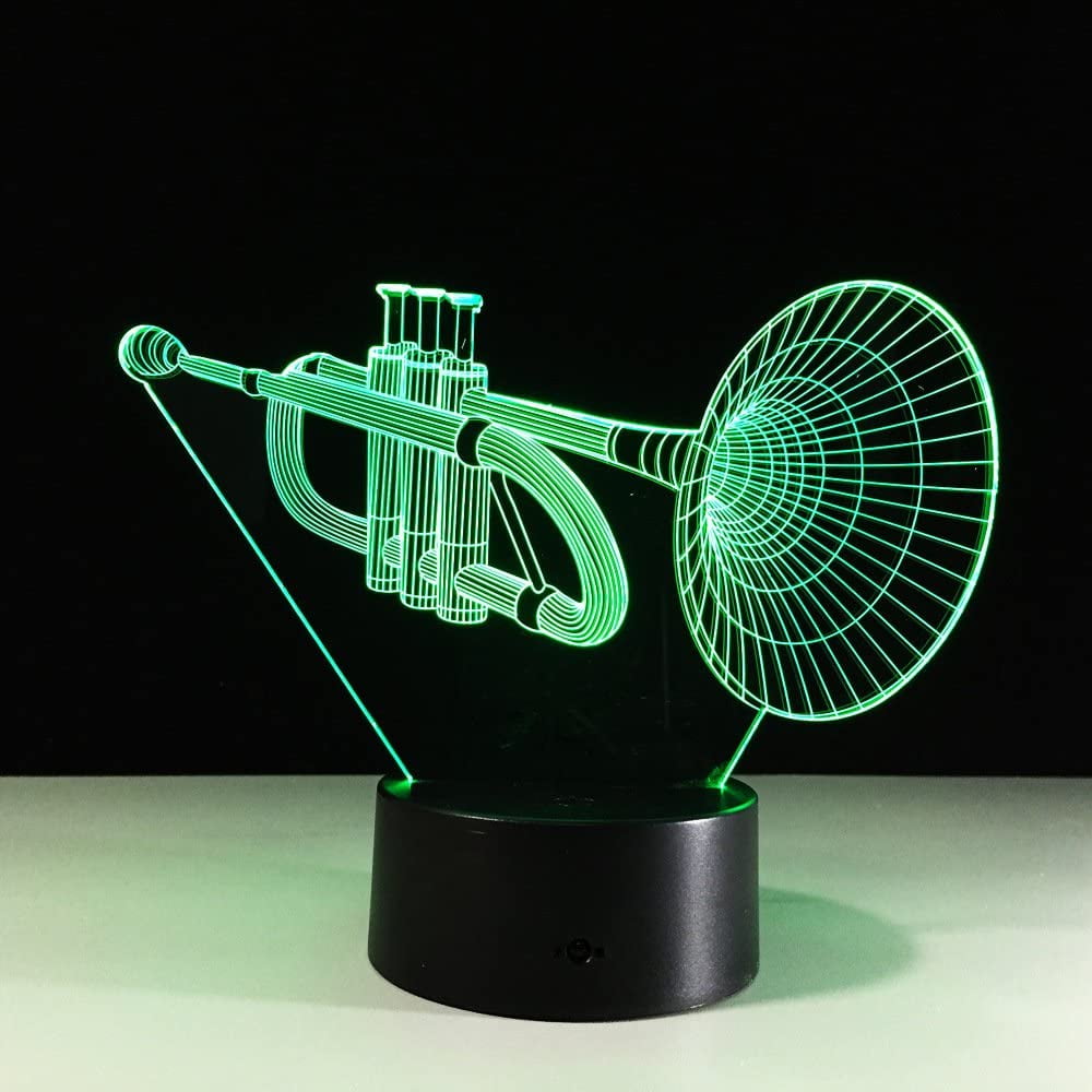 3D Horn Trombone Night Light With 7-Color Changing LED, USB Powered, Touch Control - Perfect Kids Room & Desk Decor