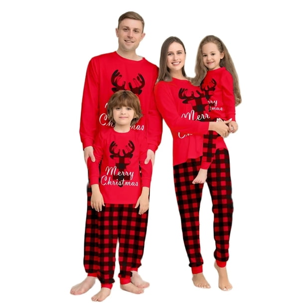 Conjunto de pijama con estampado navideño para padres e hijos, Top de manga larga con cuello redondo y pantalones a rayas de celosía, ropa de dormir y de salón para mujer, 2024 xuanjing unisex