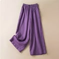 thumbnail image 2 of Women's Linen Pants with Pockets Loose Fit Summer Palazzo Pants High Waist Wide Leg Crop Trousers Beach Yoga Pants Purple L, 2 of 9