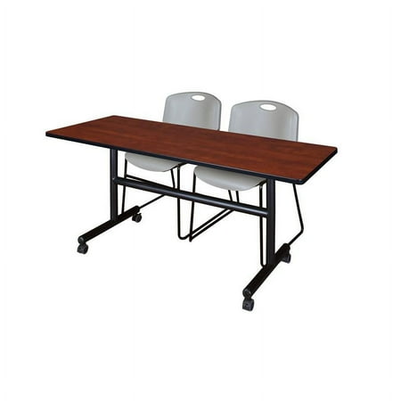 UPC: 0843532056592 | Kobe 60 Flip Top Mobile Training Table- Cherry & 2 Zeng Stack Chairs- Grey