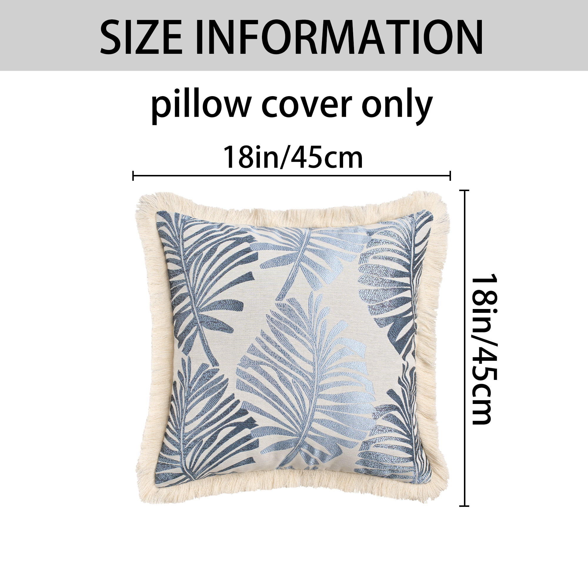 Unique Bargains Set of 2 Boho Palm Leaf Jacquard Throw Pillow with Tassel Edge Blue