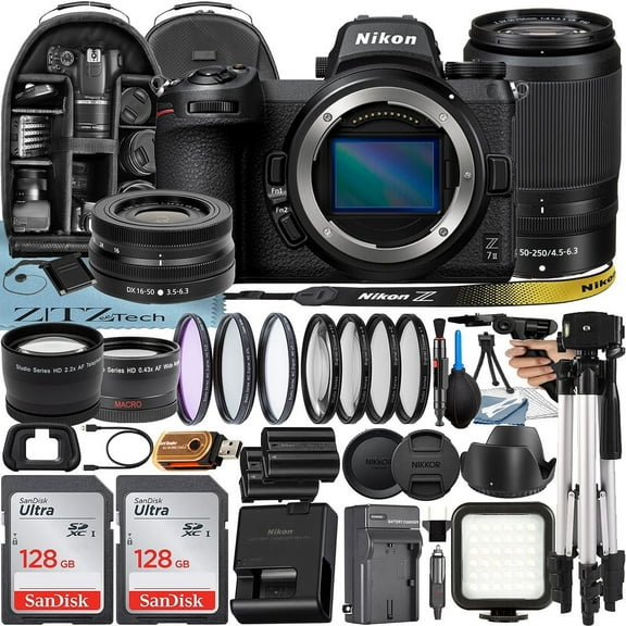 Nikon Z7 II Mirrorless Camera with NIKKOR 16-50mm   DX 50-250mm Zoom Lens   2 Pack 128GB SanDisk Card   Case   Tripod   ZeeTech Accessory Bundle