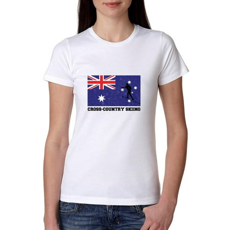 Cross Country Skiing Skating Australia Olympic - Cross Country Skiing - AUS Flag - Silhouette Women's Cotton T-Shirt ()