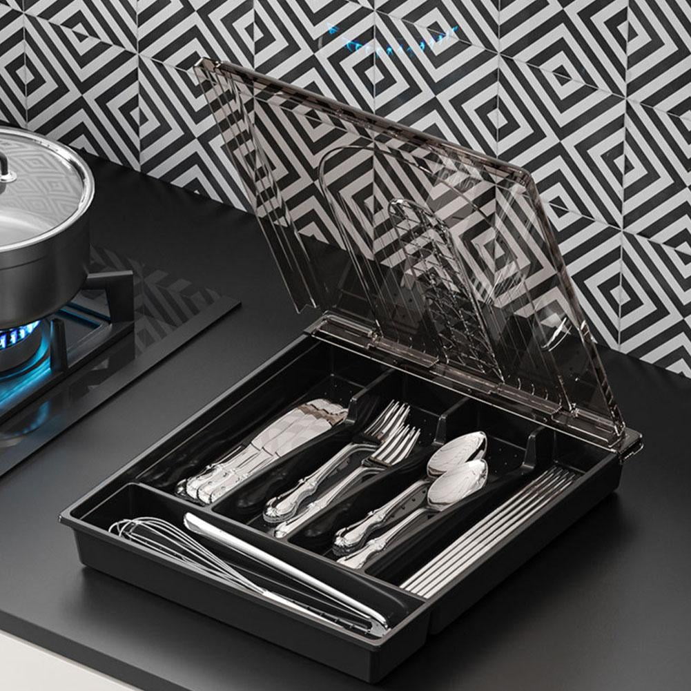 5-Compartment Cutlery Organizer Box with Lid for Kitchen Drawer Dust-Free Storage Portable and Universal Fit