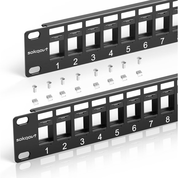 Panel de conexión Keystone Sokqovt, 24 puertos, Cat6, 1U, 19 pulgadas (paquete de 2)