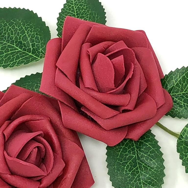Wrapables Burgundy Artificial Flowers, Real Touch Latex Roses Red