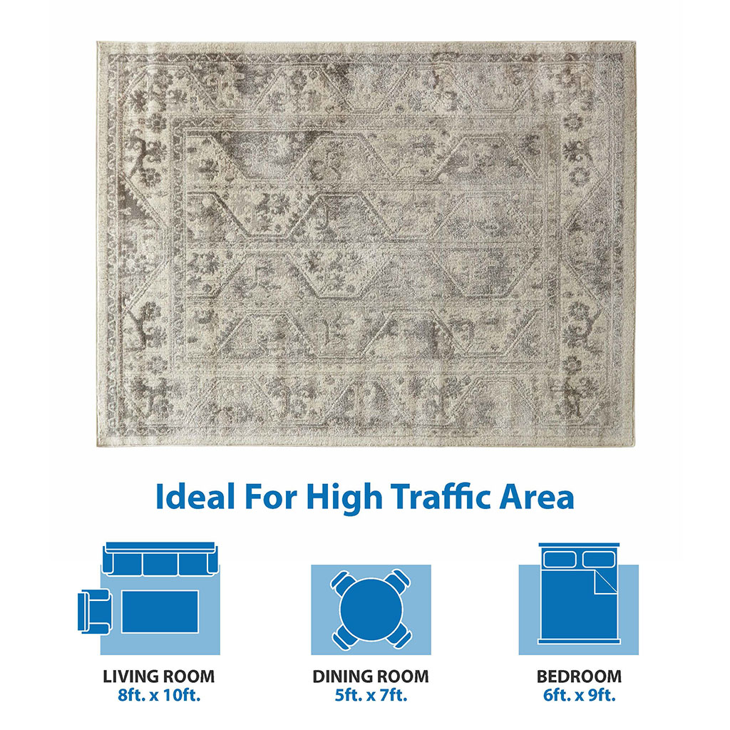 MAYEERTY Tiled Border Beige 8'x10' Transitional Area Rug