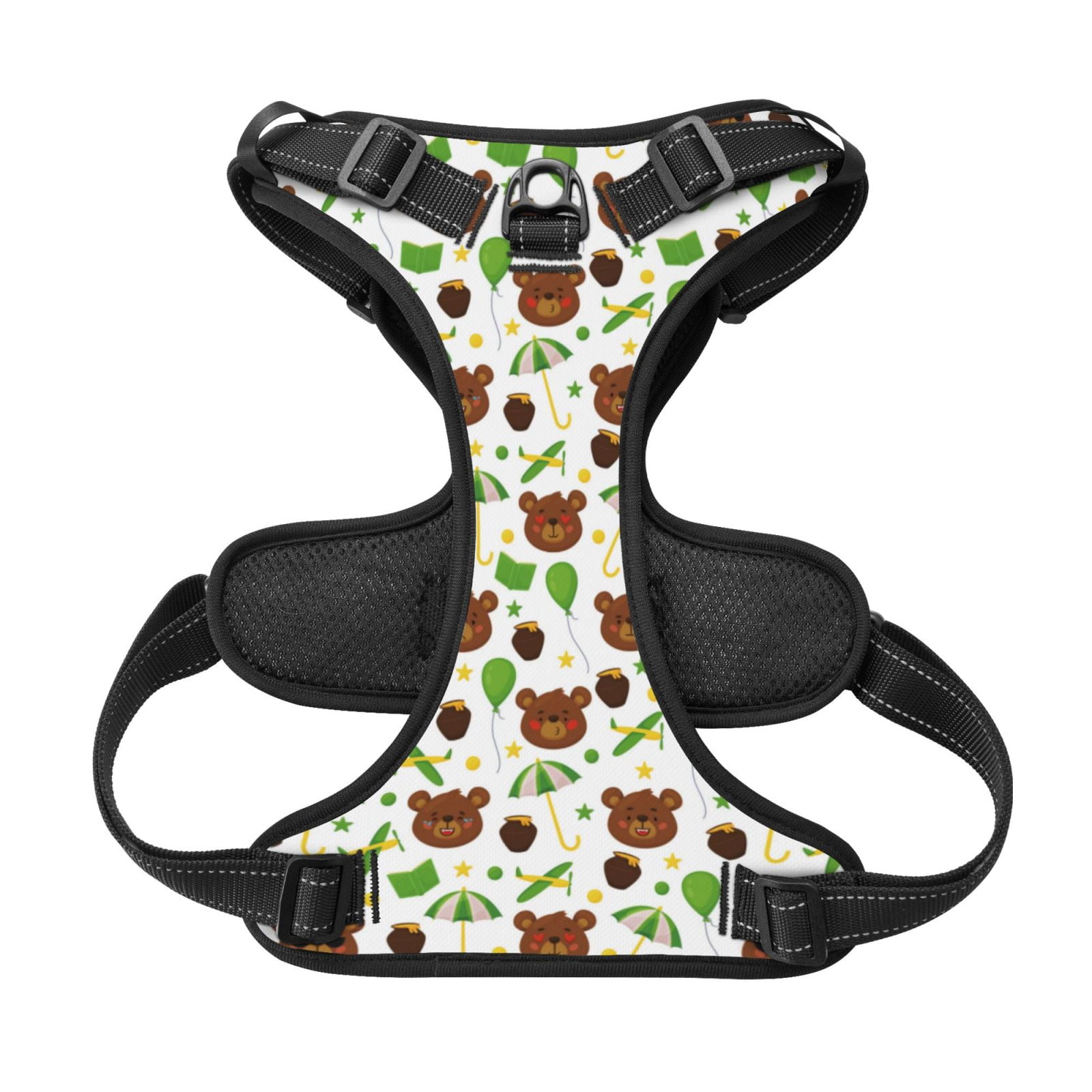 Kdxio Cute Bear Print No Pull Dog Harness Adjustable Reflective Oxford Easy Control Medium Large Dog Harness for Training and Everyday-Small
