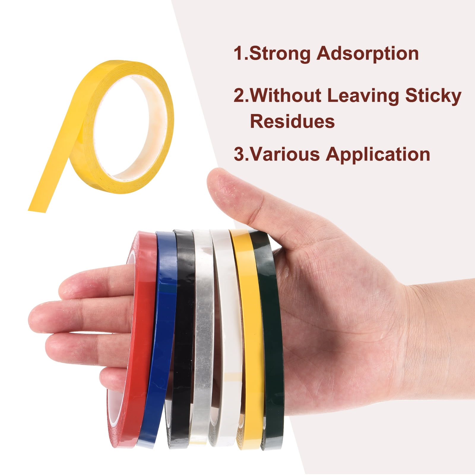 Uxcell 6 Rolls Whiteboard Tape Graphic Chart Tape 18mm 54.7 Yard Art Tape Thin Self-Adhesive Pinstripe Tape Masking Tape, Yellow