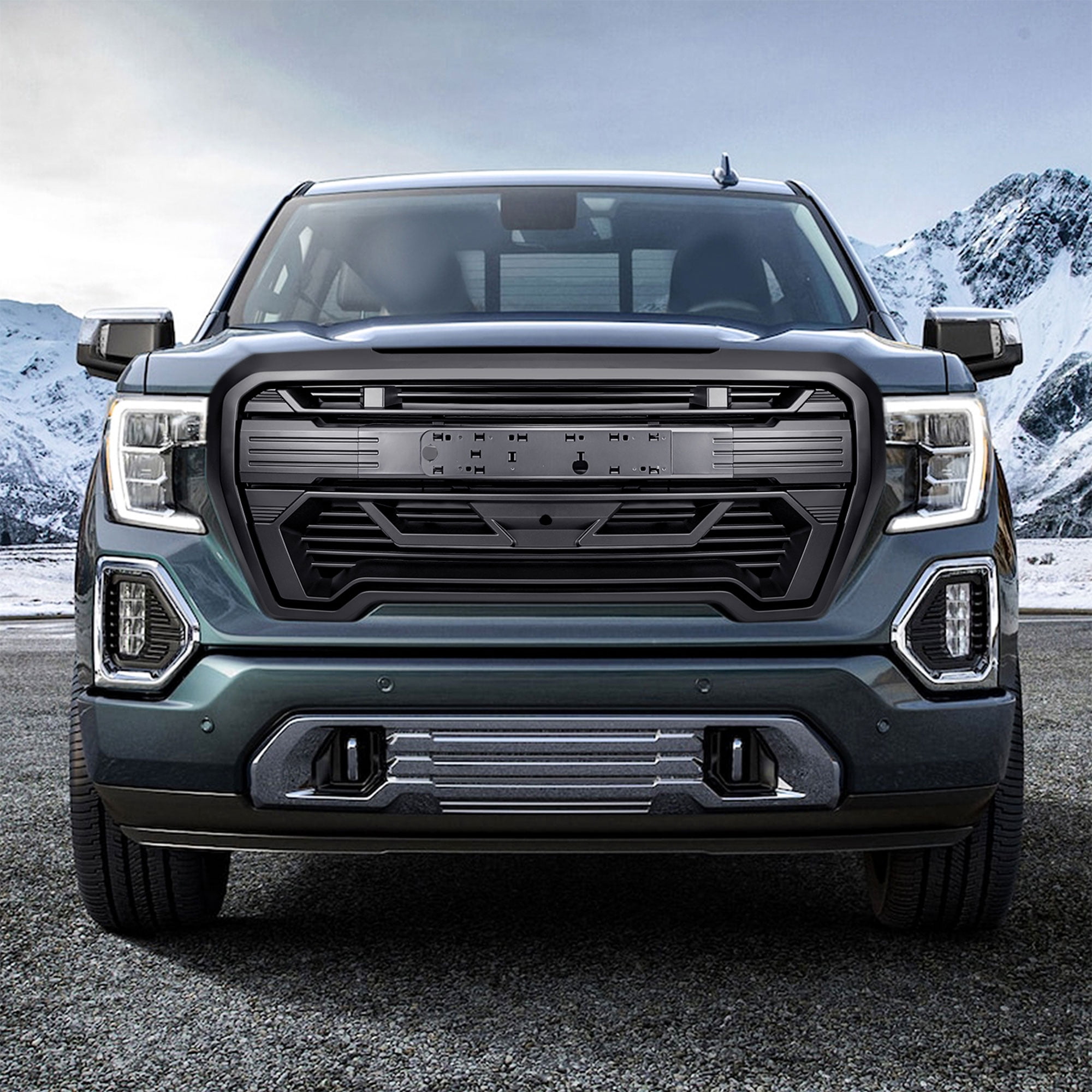 AMERICAN MODIFIED Grille w/ Emblem Base, 19-21 GMC Sierra 1500, Matte Black