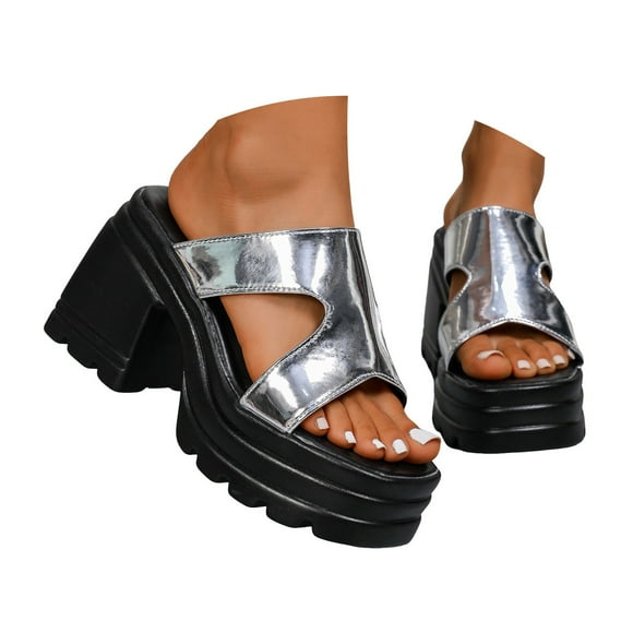 IUJSOY Chunky Heels for Women Platform Sandals Square Open Toe Wedges Slip on Summer Slippers