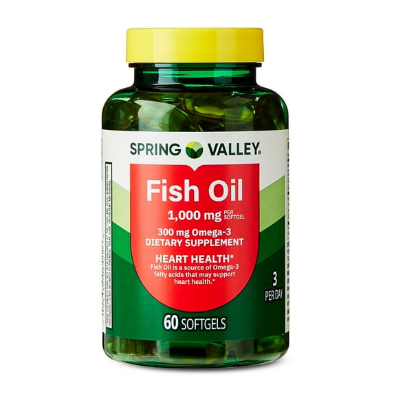 Spring Valley Omega-3 Fish Oil Soft Gels, Heart Health Dietary Supplement, 1000 mg, 60 Count