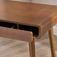 thumbnail image 5 of Small Desk, Office Desk with Center Drawer and Rubberwood Leg, Mid Century Style Writing Desk for Home Office Computer Small Spaces, Brown, 5 of 9