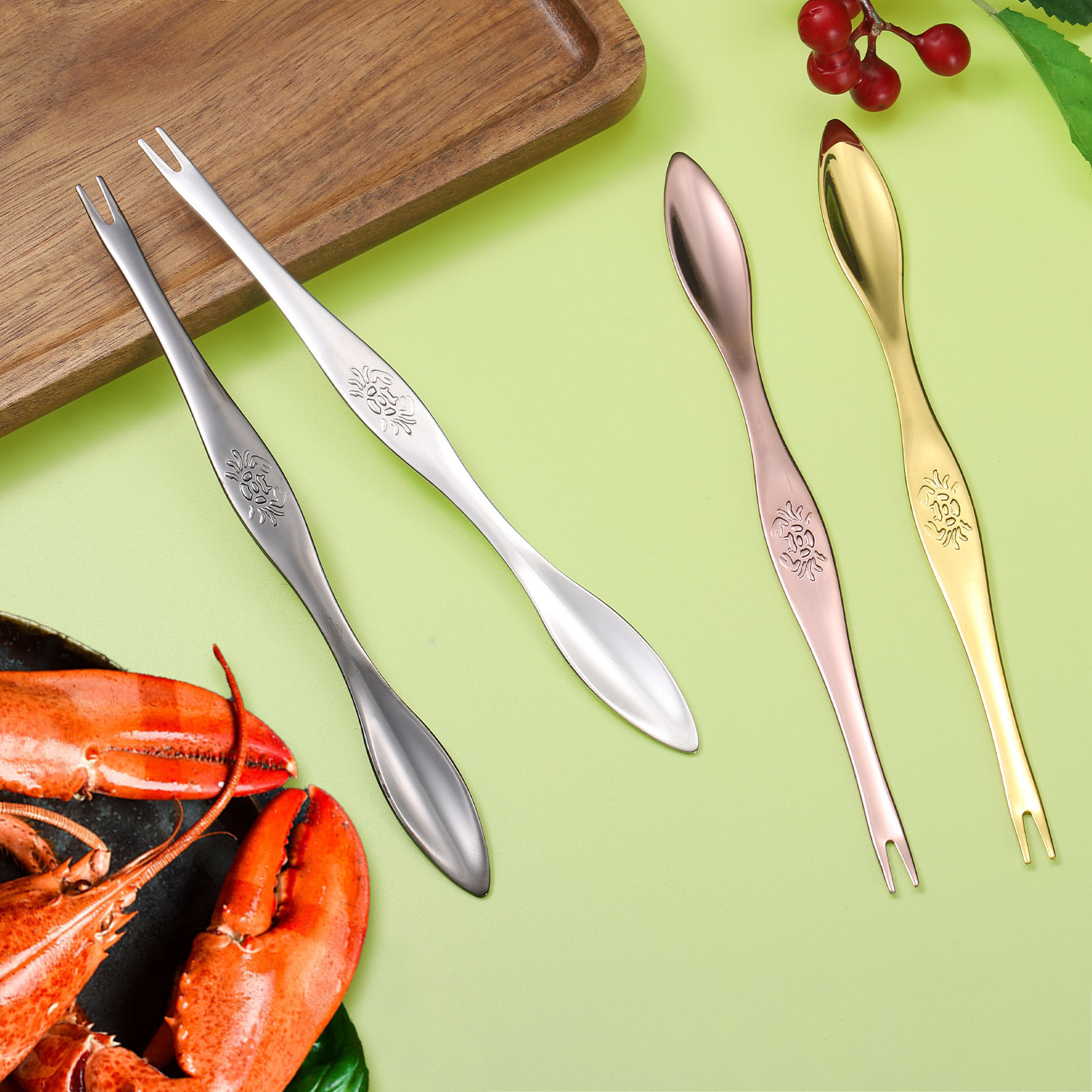 Unique Bargains Stainless Steel Crab Forks Seafood Legs Cracker Utensils Gold