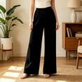 thumbnail image 7 of Women's Soft Cotton Wide Leg Pants, Elastic High Waist Drawstring Flowy Trousers with Pockets, Tummy Control Straight Leg Summer Beach Travel | TruHer,Black S, 7 of 7
