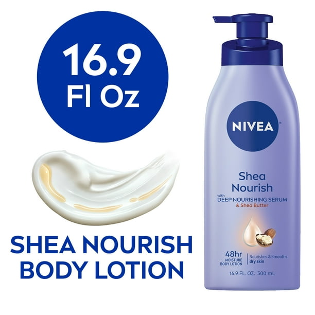 NIVEA Shea Nourish Body Lotion, Dry Skin Lotion with Shea 16.9 Fl Oz Pump Bottle - Walmart.com