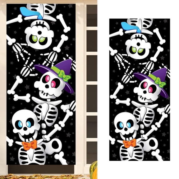 Halloween Ghost Pumpkin Door Cover, Bat Backdrop for Party Photo Decor