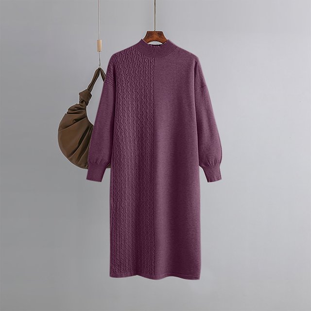 DecSea Robe Chandail à Manches Longues Tendance Automne 2024 pour Femmes Col Rond Tricot Côtelé Mini Robe