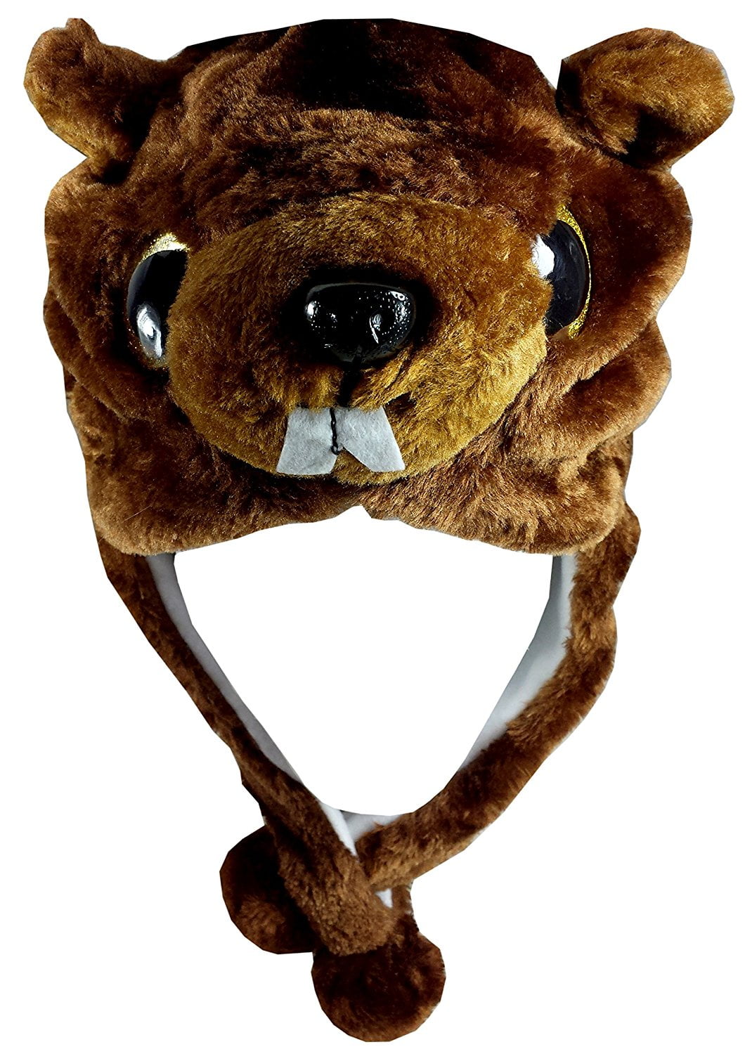 Critter Cap Big Eye Plush Animal Hat with Ear Flaps That Button Under