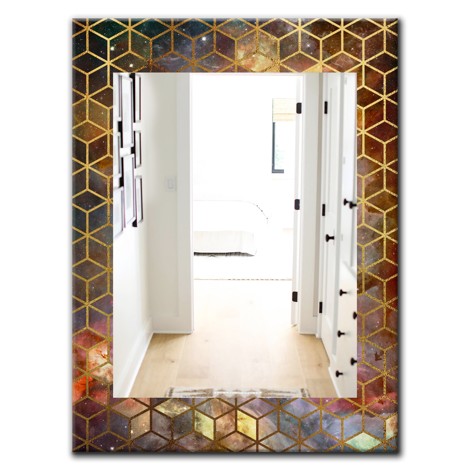 Designart 'Capital Gold 9' Modern Mirror Wall Mirror