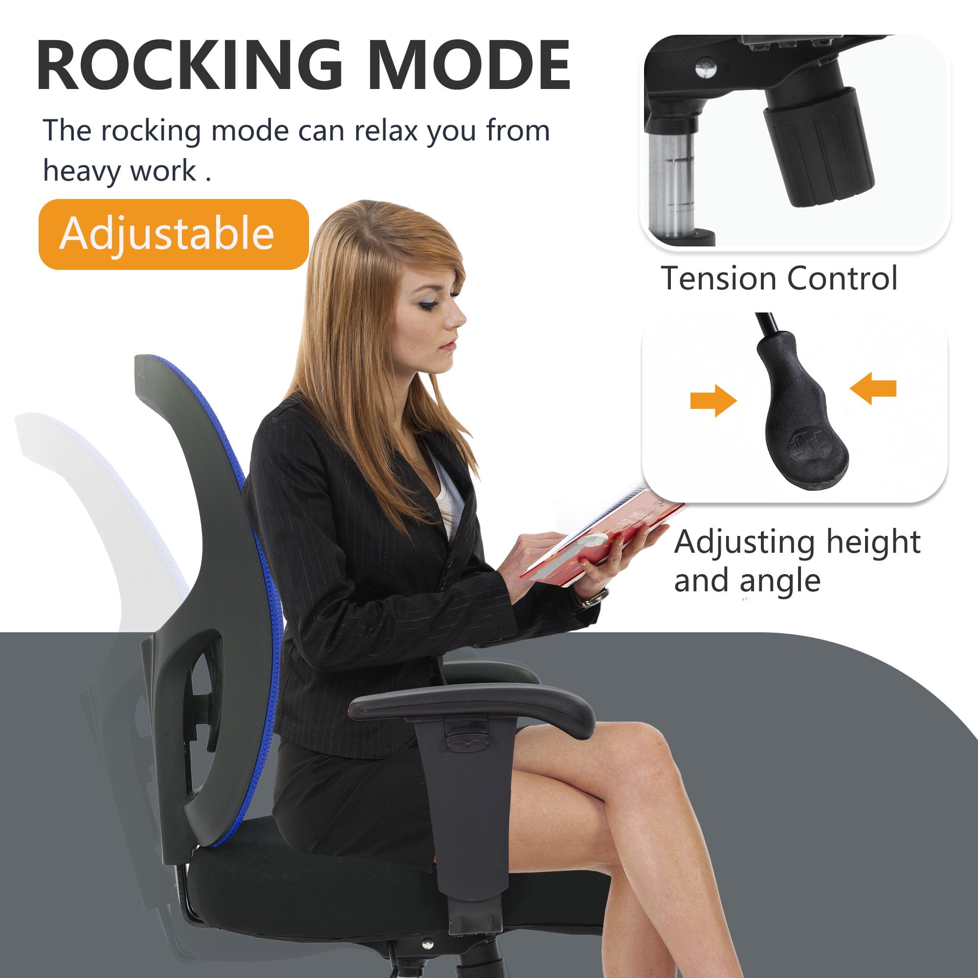 BestOffice Big and Tall Office Chair, Lumbar Support, Adjustable Arms and Height for Adults(Blue)