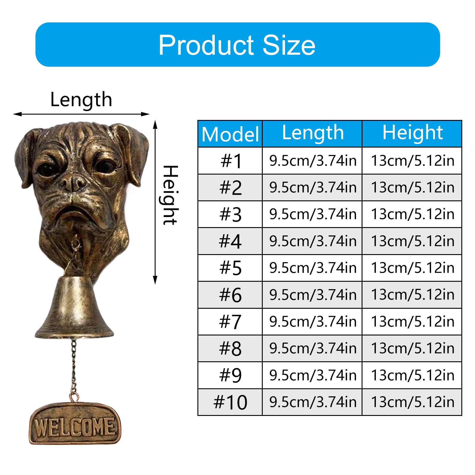 Vintage Bronze Dog Head Shape Resins Welcome Doorbell Outdoor Wall Decoration For Dog Lover Home Entrance Decors