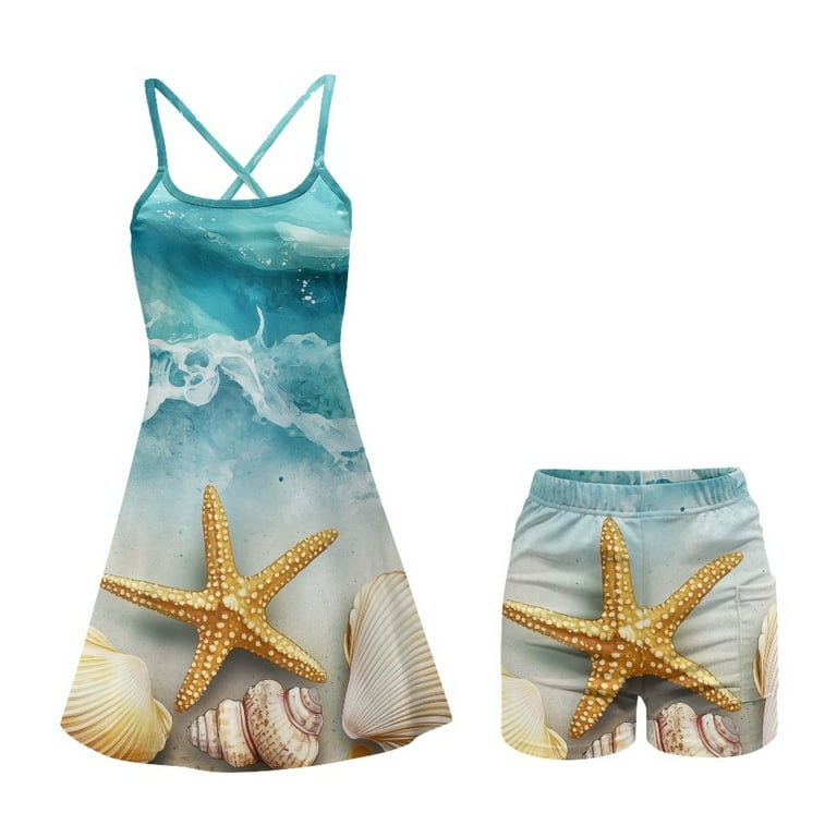 Yuyamidu Starfish Shell Tennis Dress Seaside Golf Dresses Built-in Shorts  with Pocket for Women Size L, Stretchy Womens Athletic Dress Sportswear -  Walmart.com