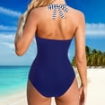 thumbnail image 4 of VISALY Women's One Piece Swimsuit Tummy Control Halter Tankini Bathing Suits V Neck Slimming 1 Piece Swimwear Halter Swimsuit Tummy Control Ruched Front Twist Bathing Suit for Beach Pool Navy L, 4 of 6