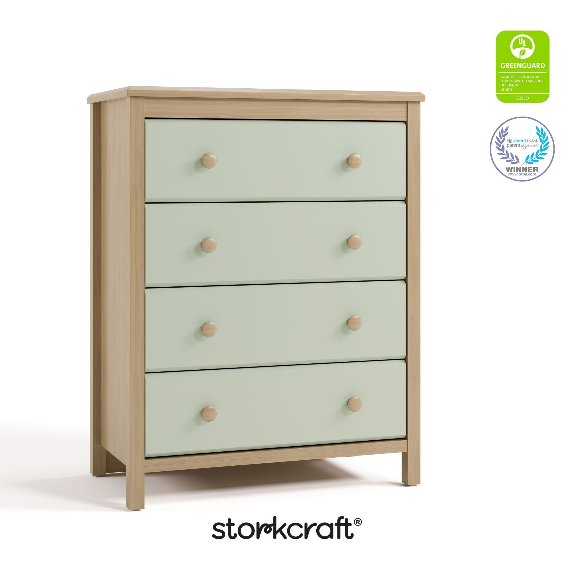 Storkcraft Alpine 4 Drawer Nursery Dresser, Driftwood with Sage