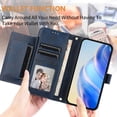 thumbnail image 4 of Funda para Honor X50 5G con cremallera tipo cartera, tarjetero, marco de fotos, soporte y cordón, de piel sintética. azul, 4 of 5