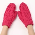 thumbnail image 5 of Women's Diamond Pattern Knit Mittens, Plush Lined Thermal Winter Gloves, Embossed Cable Knit Mittens, Thickened Cold Weather Gloves, All-Weather Protection Mittens Hot Pink, 5 of 5
