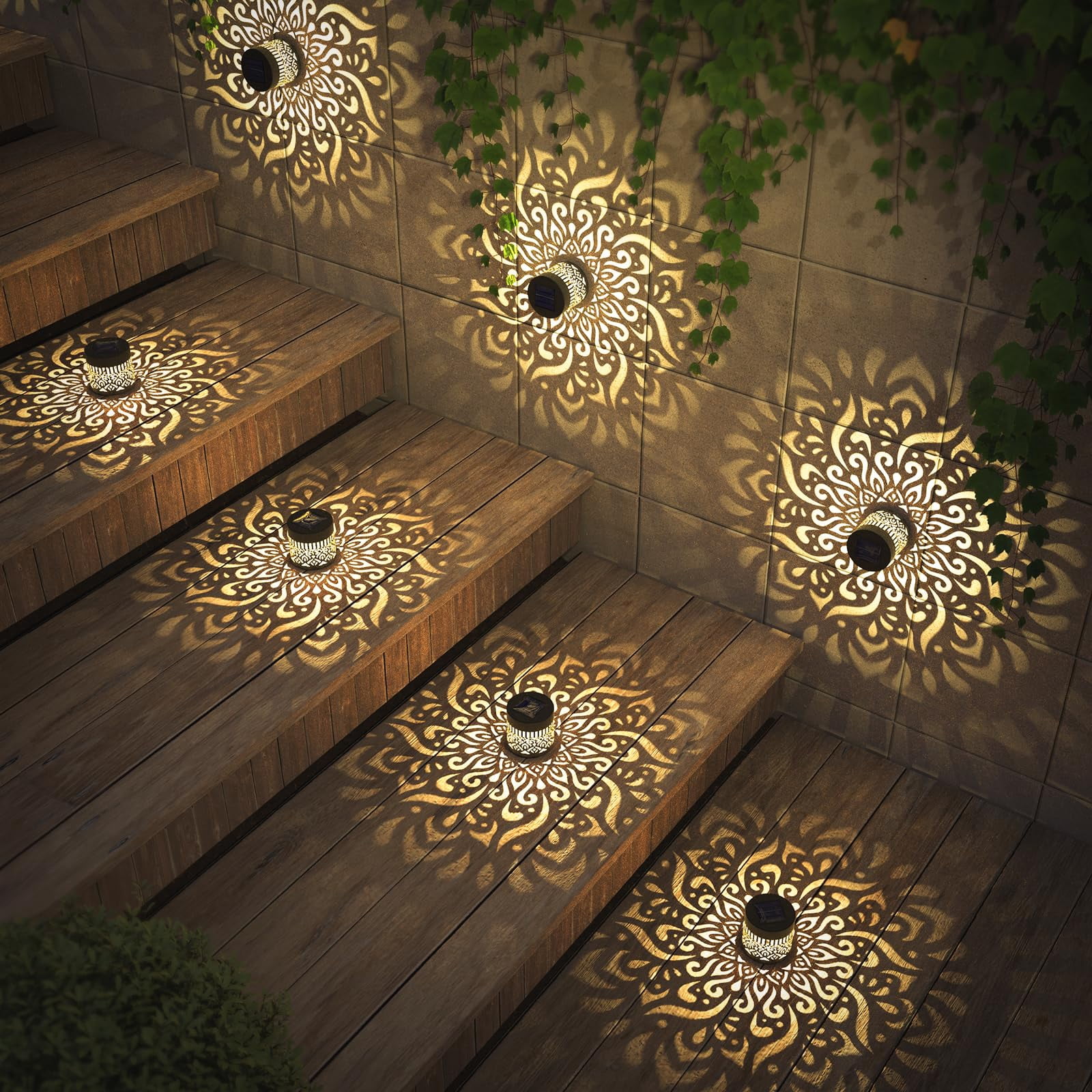 Mandala Solar Fence Lights Outdoor 2 Pack Solar Deck Step Wall Lamp Garden Decor