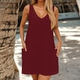 thumbnail image 4 of qolati Summer Dresses for Women 2025 Loose V Neck Sleeveless Sundresses Solid Color Swimsuit Coverup with Pockets Curved Hem Flowy Mini Tank Dresses, 4 of 6