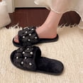 thumbnail image 4 of Bovxnpu House Slippers for Women Casual Indoor/Outdoor Shoes, Women's Indoor Home Open-Toe Pearl Fashionable Fall And Winter Open Warm Flat Slippers Comfy Indoor House Shoes, 4 of 6