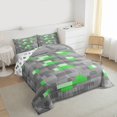 thumbnail image 3 of Homewish Cartoon Green Grey Plaid Queen Comforter Set, Vintage Game Abstract Bedding Sets, Square Rectangle Reversible Bedding Comforter Set, Luxury Bedroom Decor, 3 Pieces, 3 of 8