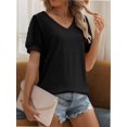 thumbnail image 3 of Womens Summer Tops Short Sleeve V Neck T Shirts Swiss Dot Puff Sleeve Tops Loose Casual Tshirts, 3 of 5