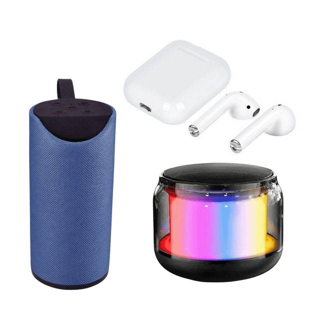 Combo bocinas bluetooth con radio FM + audifonos Azul