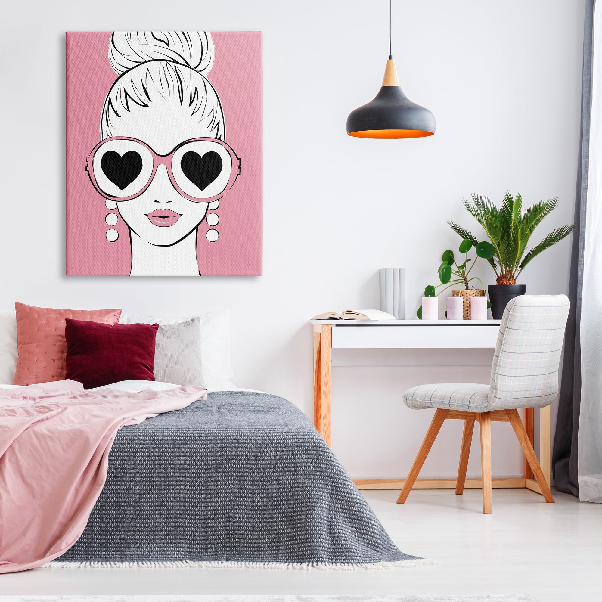 Stupell Industries Fashionable Woman Heart Sunglasses Pink Glam Drawing Graphic Art Gallery Wrapped Canvas Print Wall Art, Design by Martina Pavlova