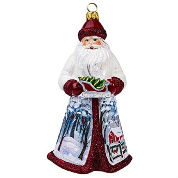 Glitterazzi Red and Silver Santa Holding Sleigh Polish Glass Ornament