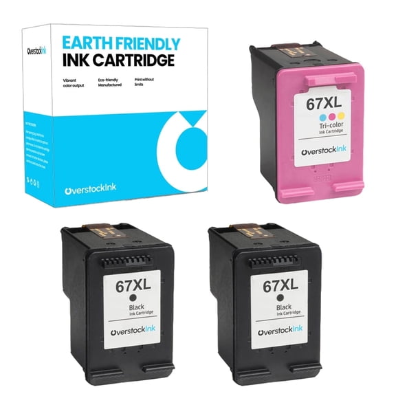 OverstockInk 67XL Cartridges Combo Pack of 3 Compatible for HP 67 DeskJet 2842e 2852e 2855e ENVY 6430e 6432e 6450e (2 Black, 1 Tricolor)