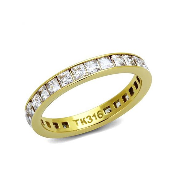 Womens 14K Gp Stainless Steel Princess Cut Cz Anniversary Wedding Ring Size 5