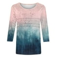 thumbnail image 6 of CYMMPU Loose Fit Crew Neck 3/4 Sleeve Blouses for Women Dressy Casual Fall Trendy Shirts Tunic Tops Spring Tops Flower Printed Lightweight Basic Tees Navy L, 6 of 6