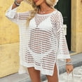 thumbnail image 6 of Swimwear Cover Up for Women Loose Casual Round Neck Quarter Sleeve Hollow Out Cover Shirt Beach Beach Vacation Cover Shirt, 6 of 9