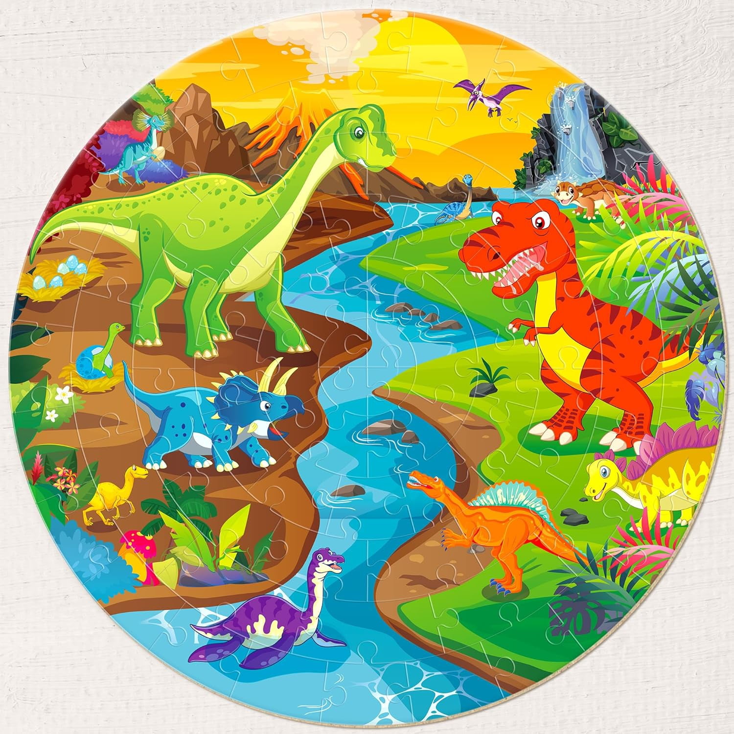 SYNARRY Dinosaur Floor Puzzle for Kids Age 3-8, 70-Piece Large Wooden Jigsaw Puzzle Set, FSC Certified Educational Puzzles