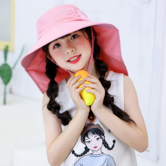 2-Pack Kids Girls Boys Beach Sun Hats UV Protection Summer Fishing Bucket Hat with String Neck Flap Cover