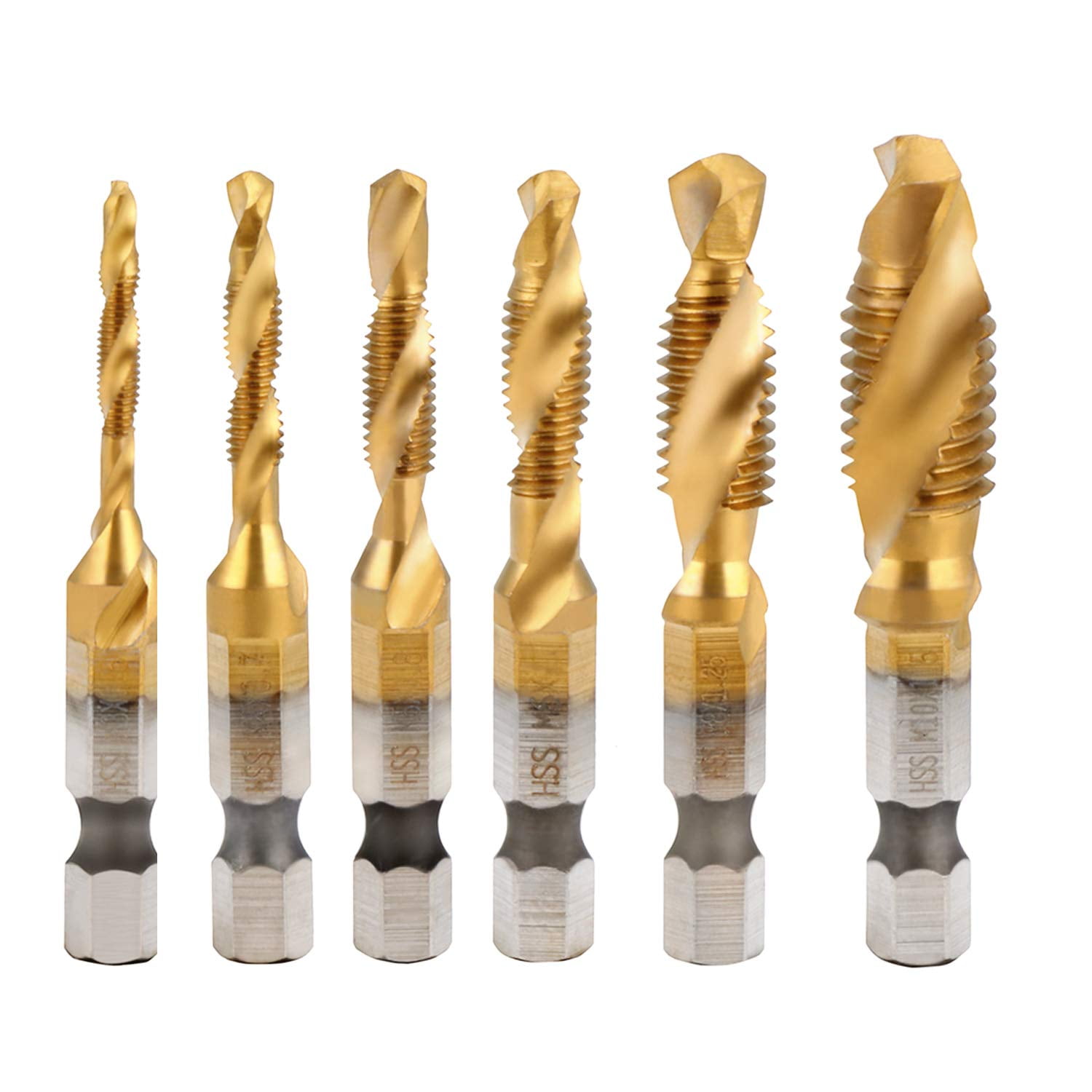 12Pcs M3 To M10 Tap Drill Bit Set - Hex Shank, Metric & Inch Combination, High-Speed Steel With Titanium Coating